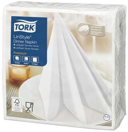 TORK SERVIETTE 'LINSTYLE DINNER' 39x39 1F BLANC FSC x 600