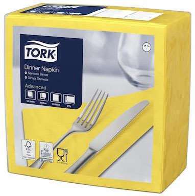 TORK SERVIETTE 'DINNER' 39x39 GAUFRE 2F JAUNE EU x1800