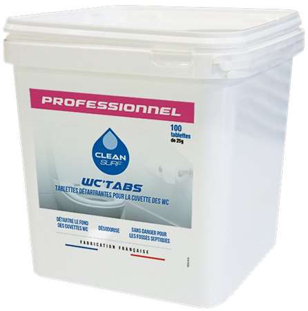 CLEAN SURF WC TABS DETARTRANT CUVETTE x 100 doses SEAU 2,5kg