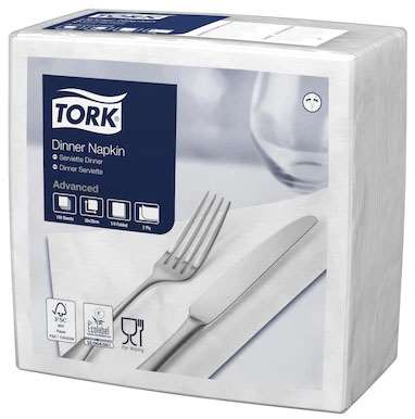 TORK SERVIETTE 'DINNER' 39x39 GAUFRE 2F BLANC 1/4 EU x1800