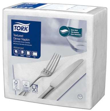 TORK SERVIETTE 'DINNER' 39.5x39 GAUFRE 2F BLANC 1/4 EU x1000