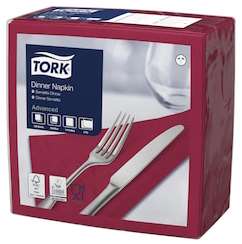 TORK SERVIETTE 'DINNER' 39x39 GAUFRE 2F BORDEAUX EU x1800