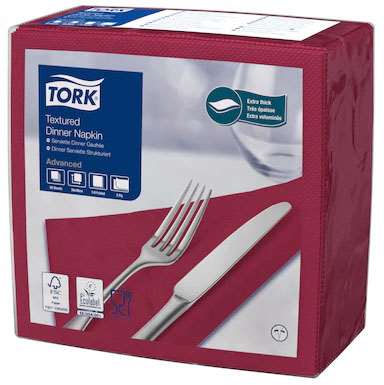 TORK SERVIETTE 'DINNER' 39.5x39 GAUFRE 2F BORDEAUX EU x1000