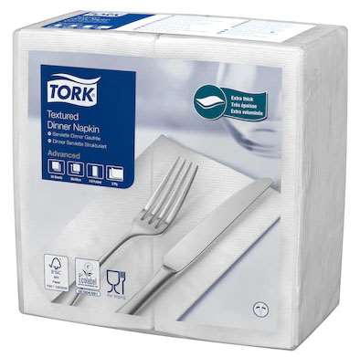 TORK SERVIETTE 'DINNER' 39.5x39 GAUFRE 2F BLANC 1/8 EU x1000