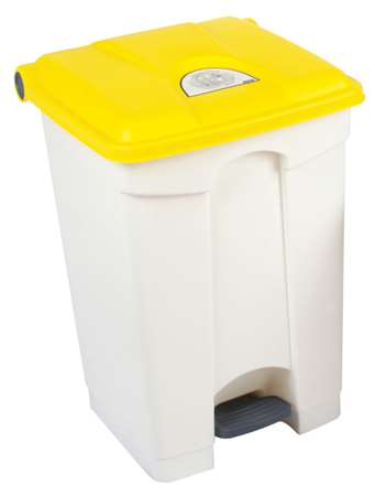 CONTAINER PLASTIQUE A PEDALE BLANC COUVERCLE JAUNE 45L