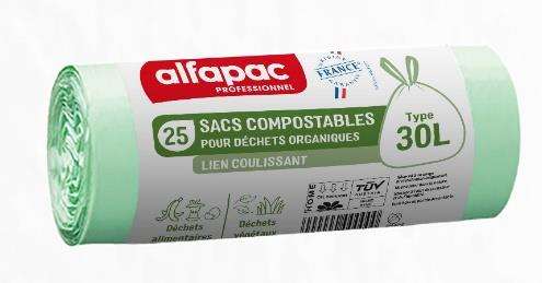 SAC POUBELLE 30L COMPOSTABLE 18µ VERT CLAIR x 250