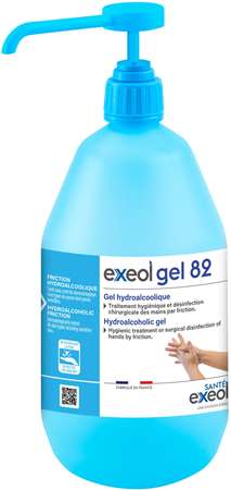 EXEOL GEL 82 GEL HYDROALCOOLIQUE Flacon pompe 1L x 12