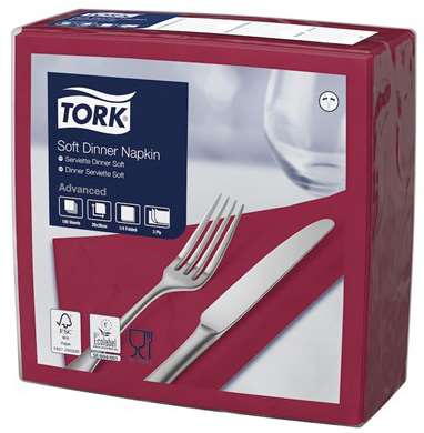 TORK SERVIETTE 'DINNER' 39.5x39 GAUFRE 3F BORDEAUX EU x1200